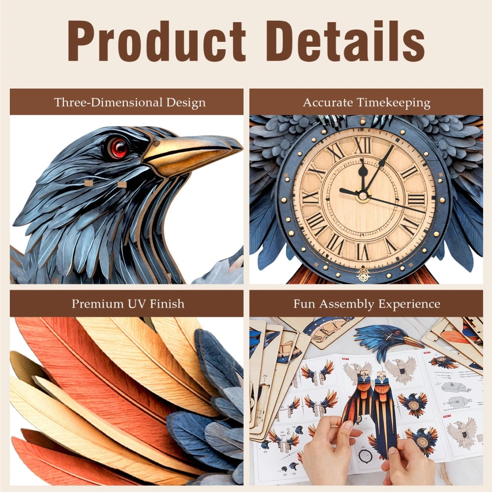 Ugeargeek Wooden Puzzle Wall Clock Series - Raven