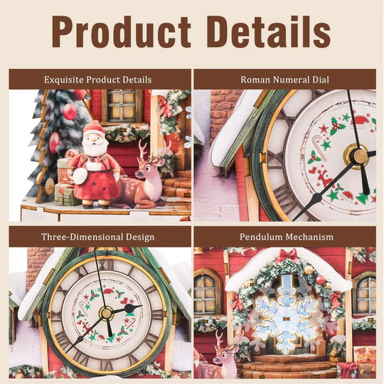Ugeargeek Wooden Puzzle Wall Clock Series - Christmas Cottage