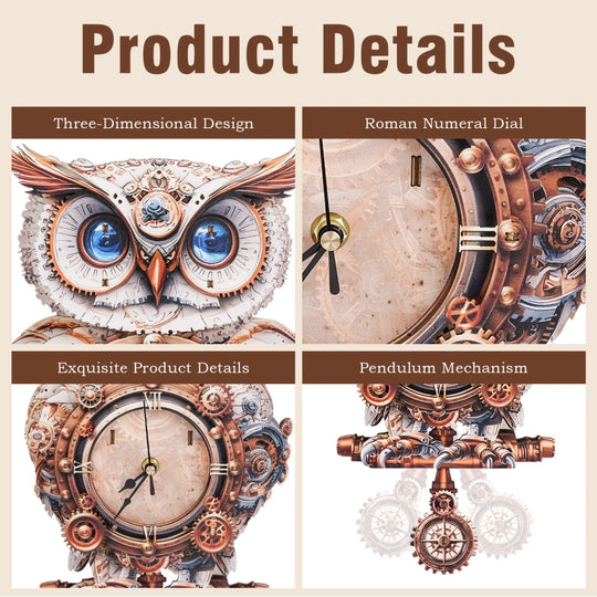 Ugeargeek Wooden Puzzle Wall Clock Series - Mechanical Owl