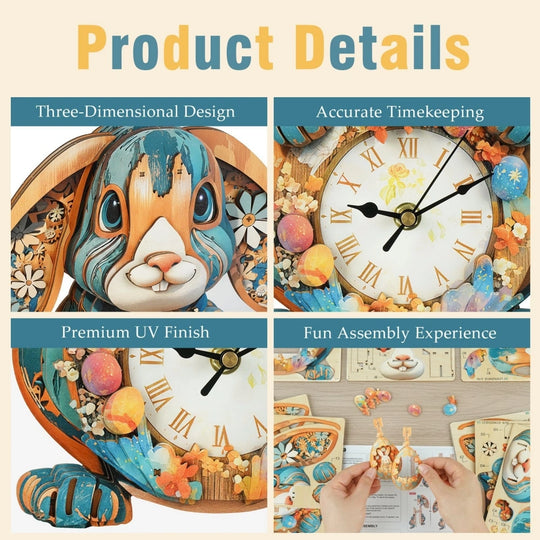 Ugeargeek Wooden Puzzle Wall Clock Series - Easter Bunny
