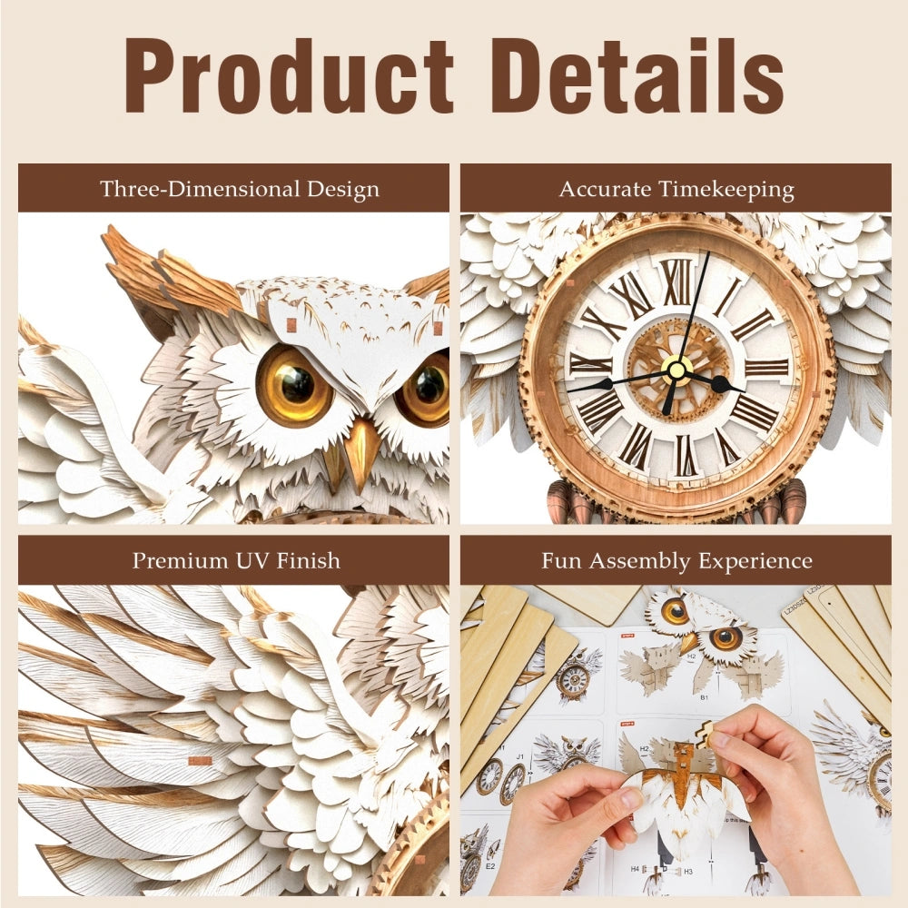 Ugeargeek Wooden Puzzle Wall Clock Series - Snowy Owl