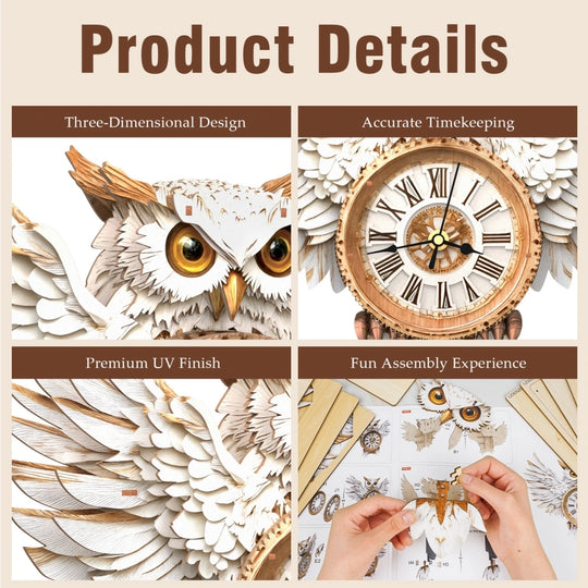 Ugeargeek Wooden Puzzle Wall Clock Series - Snowy Owl