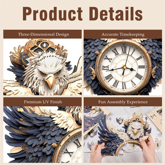 Ugeargeek Wooden Puzzle Wall Clock Series - Eagle