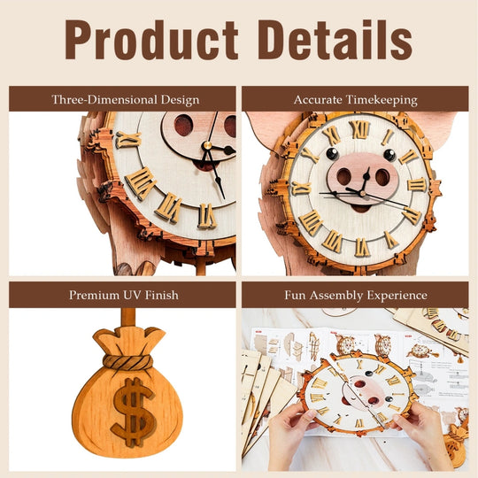Ugeargeek Wooden Puzzle Wall Clock Series - Lucky Pig
