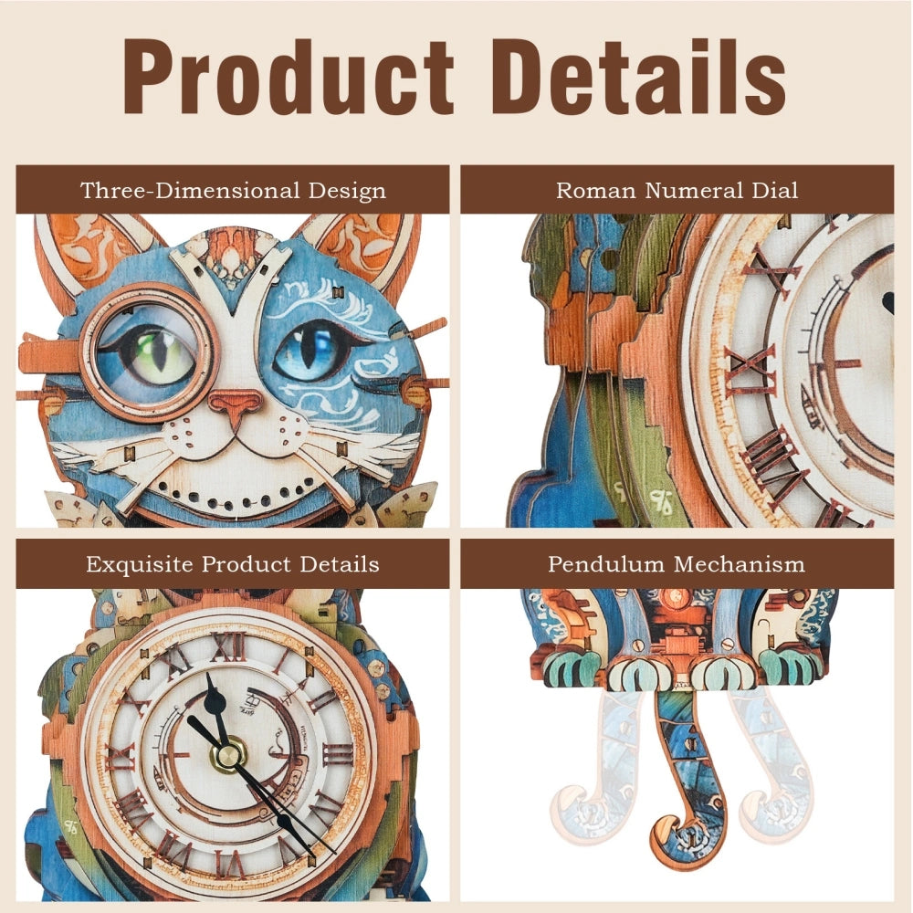 Ugeargeek Wooden Puzzle Wall Clock Series - Detective Cat