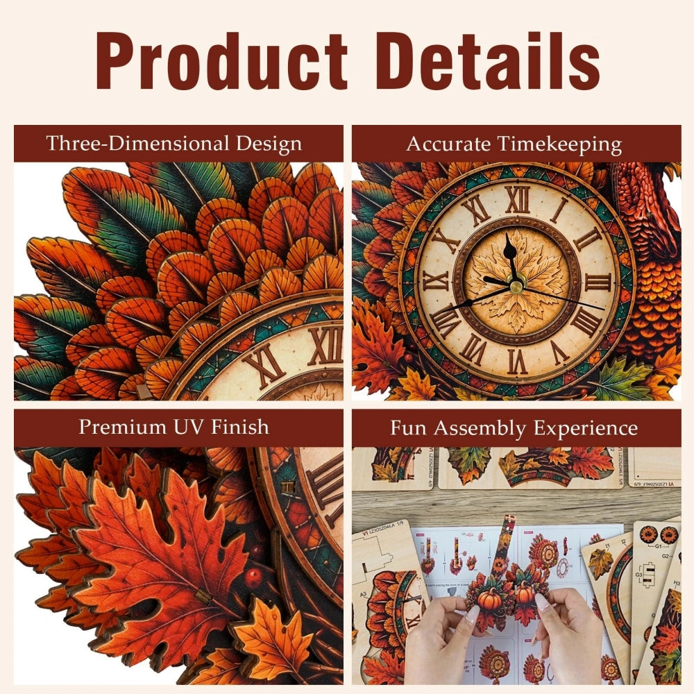 Ugeargeek Wooden Puzzle Wall Clock Series - Thanksgiving Turkey