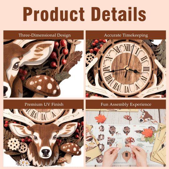 Ugeargeek Wooden Puzzle Wall Clock Series - Reindeer
