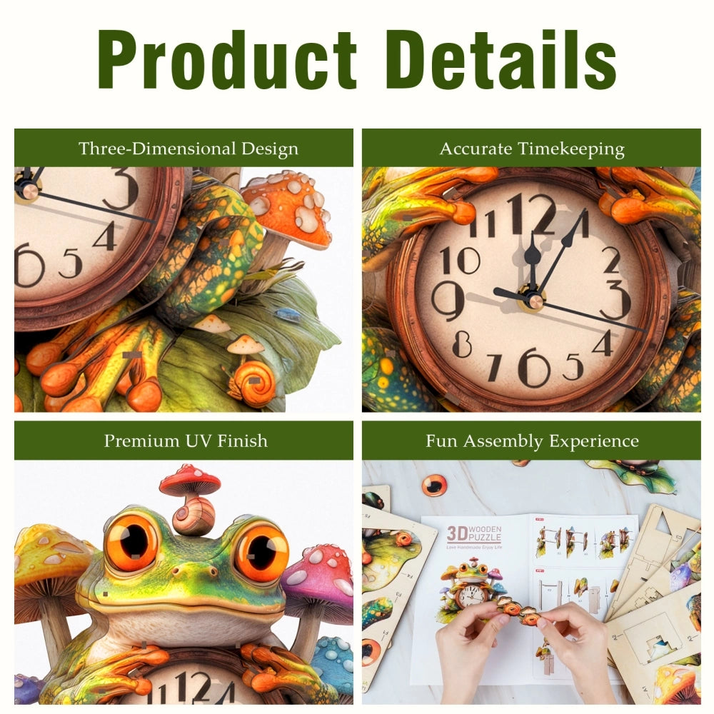 Ugeargeek Wooden Puzzle Wall Clock Series - Mushroom Frog
