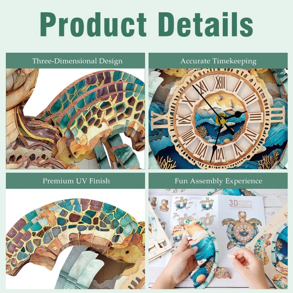 Ugeargeek Wooden Puzzle Wall Clock Series - Sea Turtle