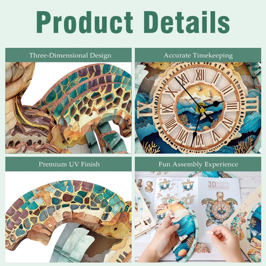 Ugeargeek Wooden Puzzle Wall Clock Series - Sea Turtle