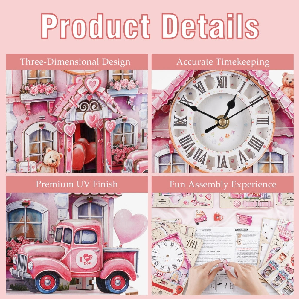 Ugeargeek Wooden Puzzle Wall Clock Series - Romantic Cottage