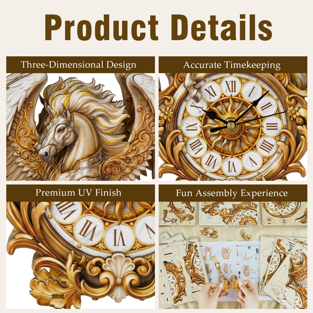 Ugeargeek Wooden Puzzle Wall Clock Series - Pegasus
