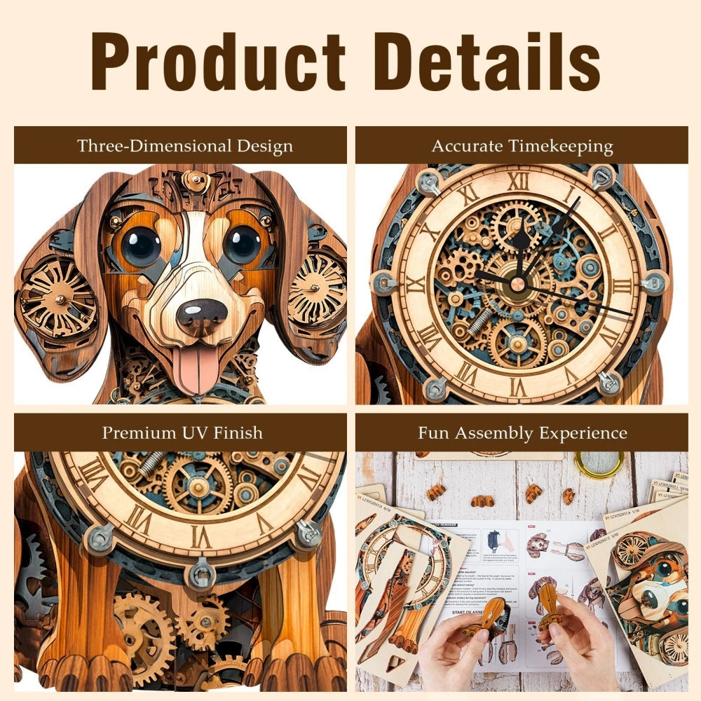 Ugeargeek Wooden Puzzle Wall Clock Series - Dachshund