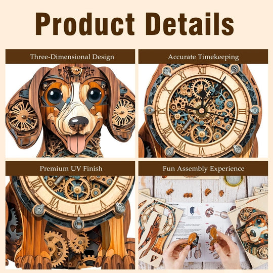Ugeargeek Wooden Puzzle Wall Clock Series - Dachshund