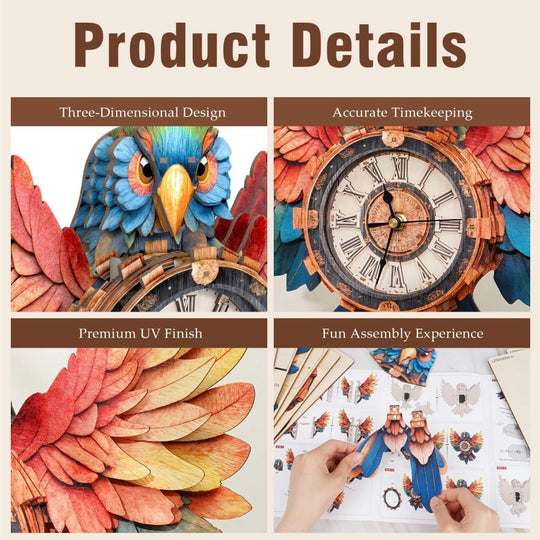Ugeargeek Wooden Puzzle Wall Clock Series - Parrot
