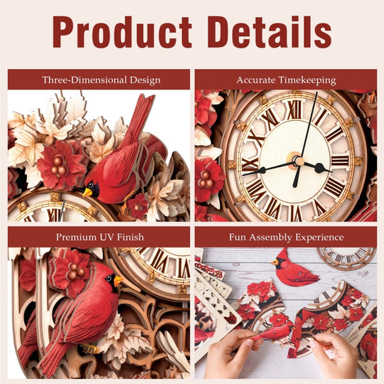 Ugeargeek Wooden Puzzle Wall Clock Series - Cardinal