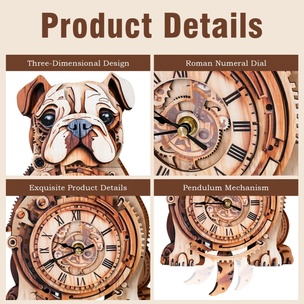 Ugeargeek Wooden Puzzle Wall Clock Series - Bulldog