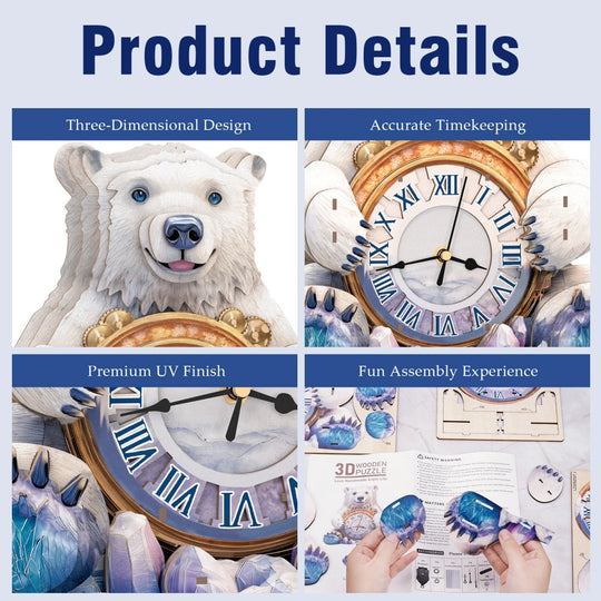 Ugeargeek Wooden Puzzle Wall Clock Series - Polar Bear