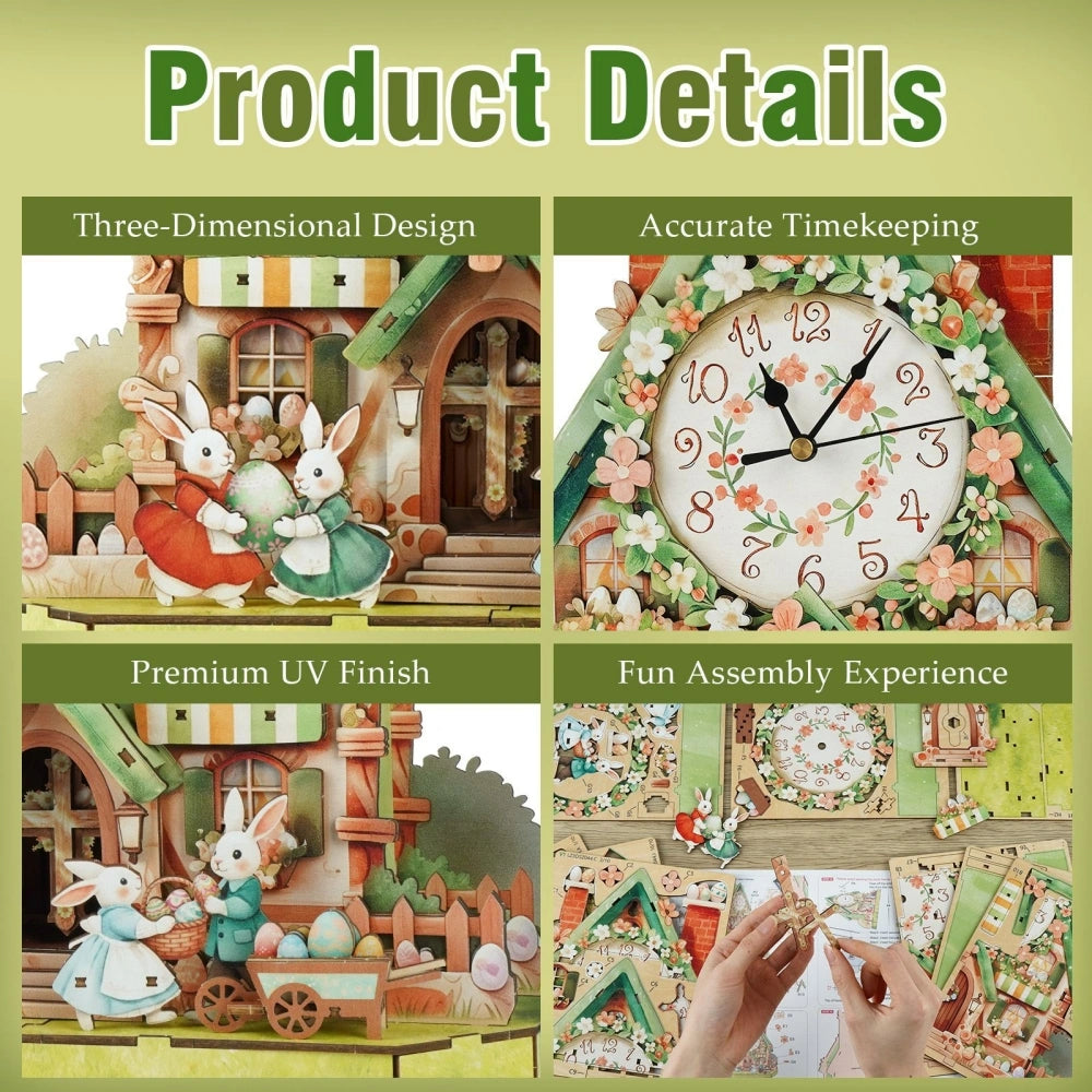 Ugeargeek Wooden Puzzle Wall Clock Series - Easter Cottage