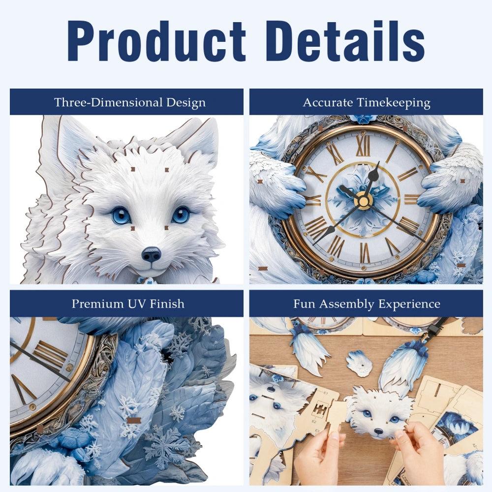 Ugeargeek Wooden Puzzle Wall Clock Series - Arctic Fox