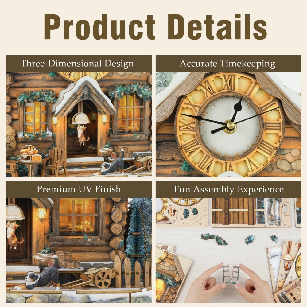 Ugeargeek Wooden Puzzle Wall Clock Series - Swiss Chalet