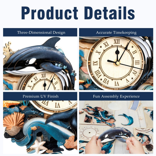 Ugeargeek Wooden Puzzle Wall Clock Series - Orca