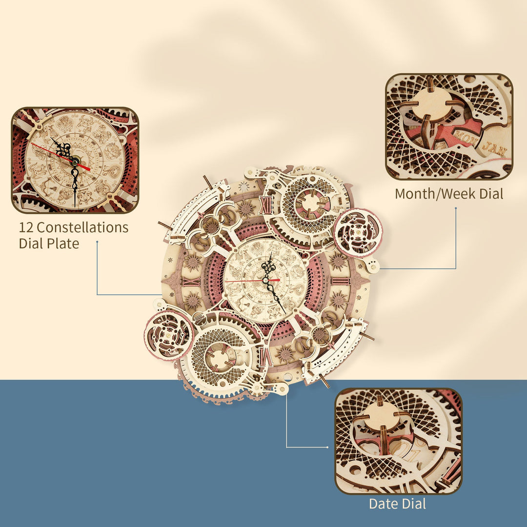 Zodiac Wall Clock Mechanical Time Art Engine LC601 Rokr