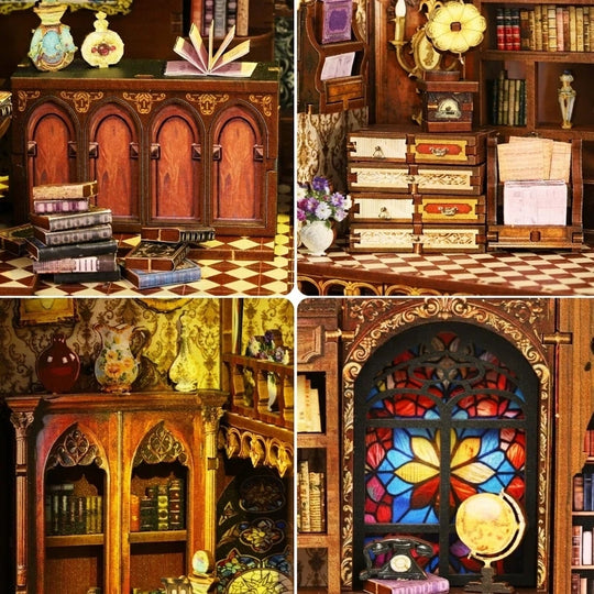 Ugeargeek Vintage Library DIY Wooden Book Nook Kit