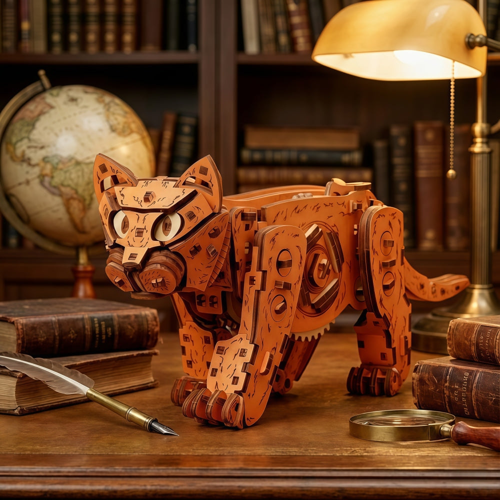 CAT★ Ugeargeek Mechanical Orange Cat 3D Wooden Puzzle Kit