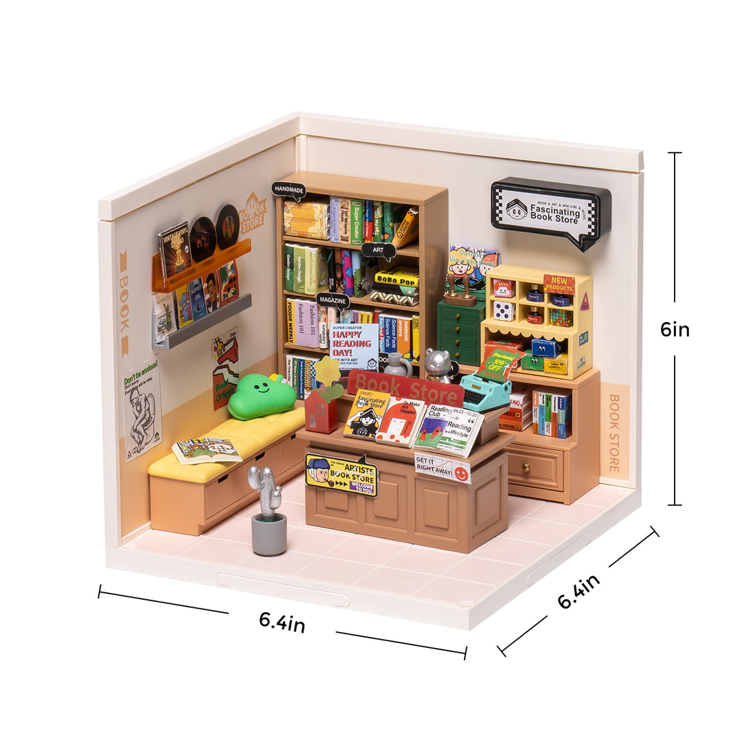 Super Creator Fascinating Book Store Plastic DIY Miniature House Kit DW004 Rolife