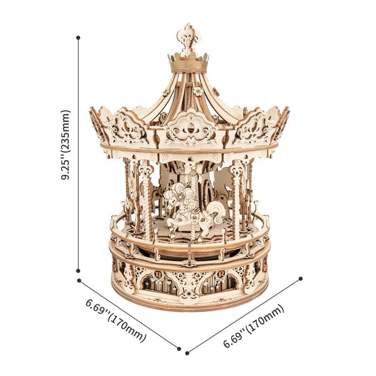 Romantic Carousel Mechanical Music Box 3D Wooden Puzzle AMK62 Rokr