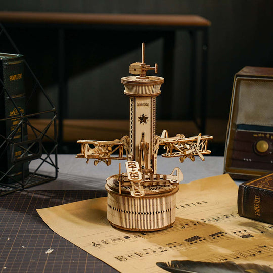 Airplane Control Tower Mechanical Music Box AMK41 Rokr