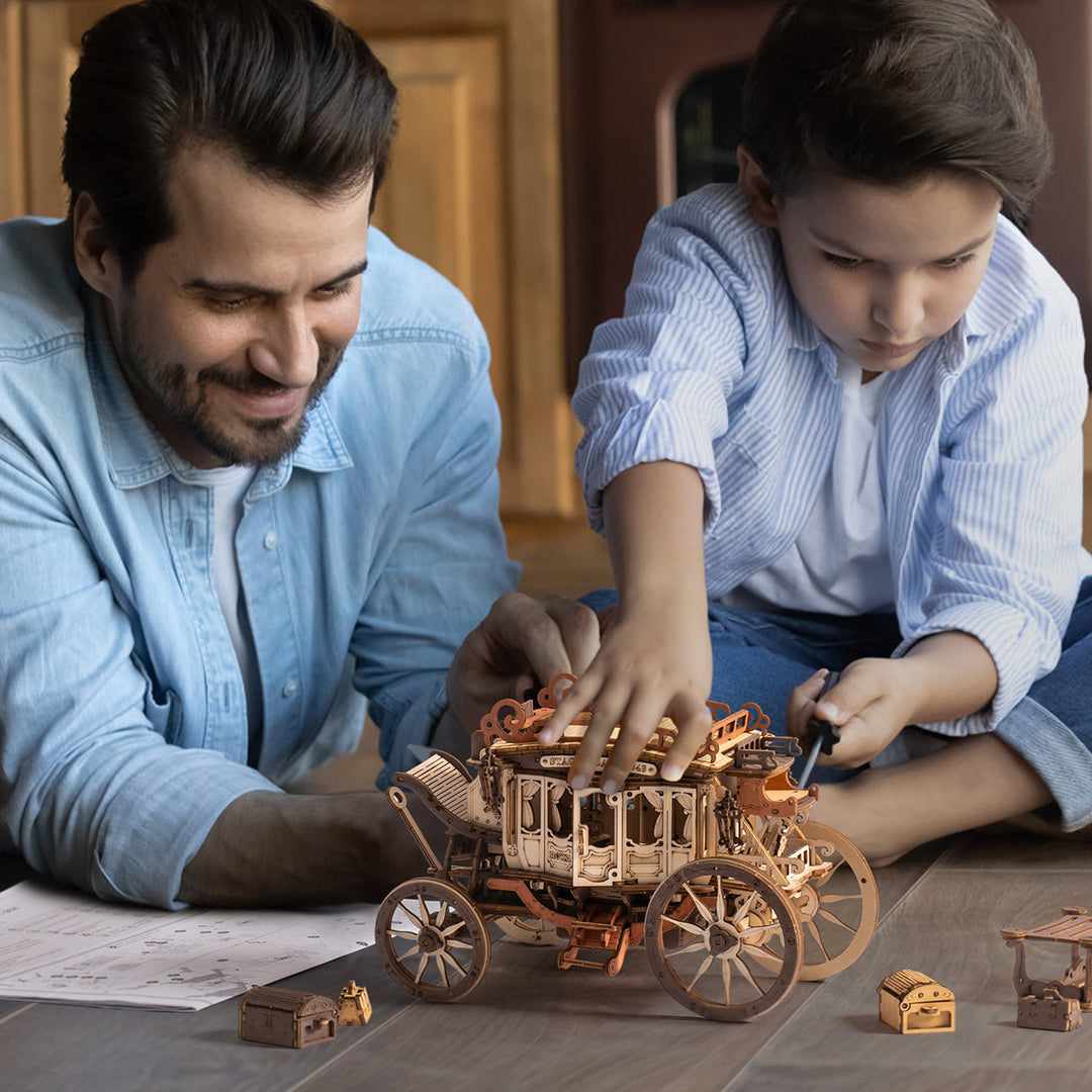 Caja de música mecánica Stagecoach Rompecabezas de madera 3D AMKA1 Rokr 