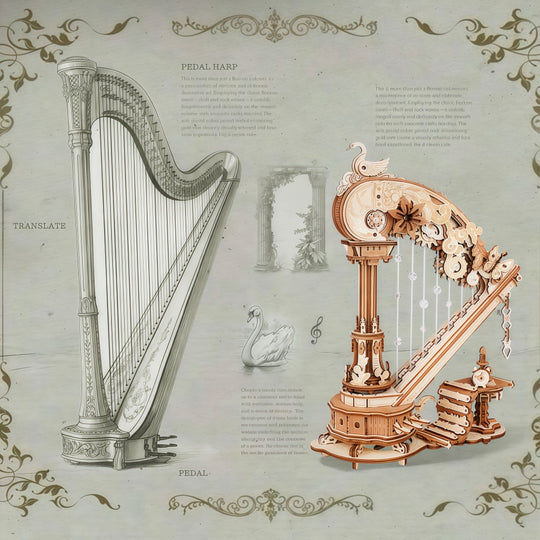 Ugeargeek Elegant Harp Music Box 3D Wooden Puzzle