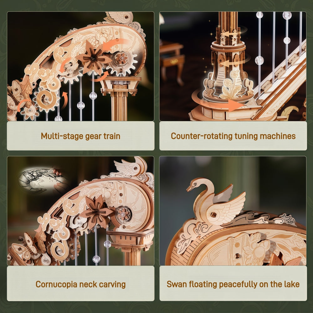 Ugeargeek Elegant Harp Music Box 3D Wooden Puzzle
