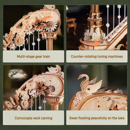 Ugeargeek Elegant Harp Music Box 3D Wooden Puzzle