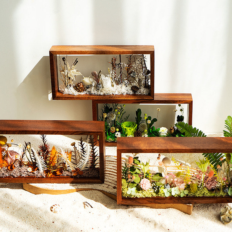 Ugeargeek Everlasting Floral Landscape Display - Wooden Shadow Box Decor