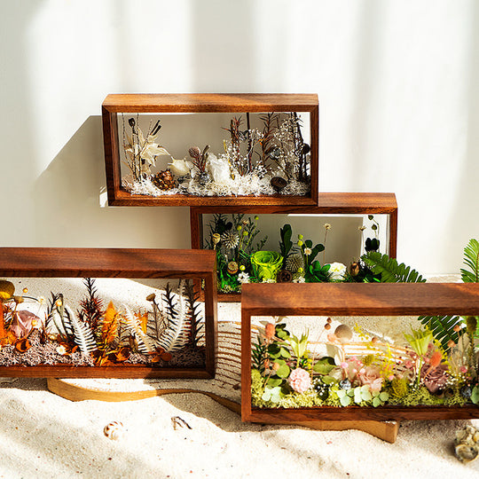 Ugeargeek Everlasting Floral Landscape Display - Wooden Shadow Box Decor